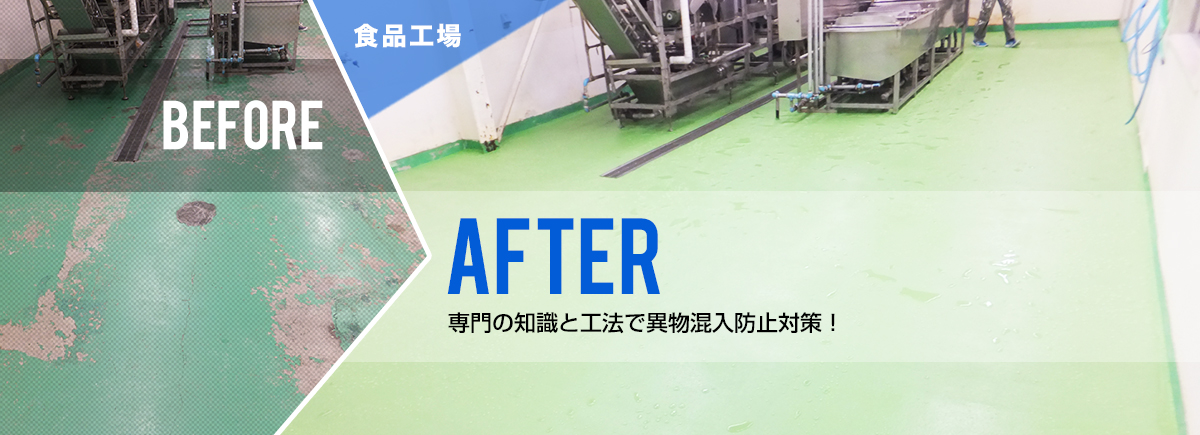 食品工場：BEFORE/AFTER 専門の知識と工法で異物混入防止対策！